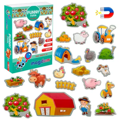 Produktbild von Magdum Magnete für Kinder – 19 lustige Bauernhoftier-Magnete Lernspiel-Set