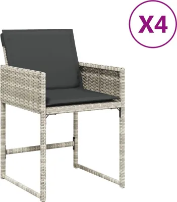 Produktbild von vidaXL Gartenstühle mit Kissen 4 Stk. Hellgrau Poly Rattan