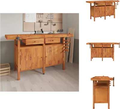 Produktbild von vidaXL Werkbank mit Schubladen Schraubstöcken 162x62x83 cm Akazienholz - Werkbänke