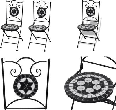Produktbild von vidaXL Bistrostühle Klappbar 2 Stk. Keramik Schwarz und Weiß - Gartenstuhl - Gartenstühle - Outdoor-Stuhl - Outdoor-Stühle