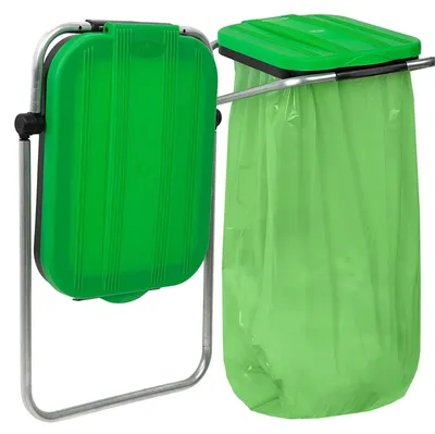 Produktbild von Müllsackhalter Wand Müllsackständer Abfallsackhalter Wallfix 120 bis 130 l Grün Edelstahl Deckel