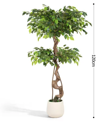 Obrázek produktu pro Umělá rostlina Ficus, výška 120 cm, v bílém květináči, zelené listy