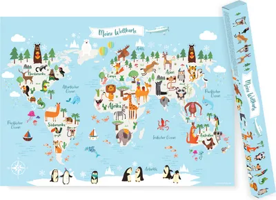 Produktbild von Friendly Fox Meine Kinderweltkarte, 1x DIN A1 Weltkarte für Kinder, XXL Kinderzimmer Poster Weltkarte "Welt der Tiere"