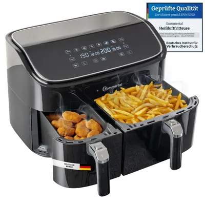 Produktbild von Sommertal Heißluftfritteuse HF DUAL 900 mit Doppelkammer | 9 Liter XXL Airfryer & Dörrgerät | 2850W | Digitales Touch Display
