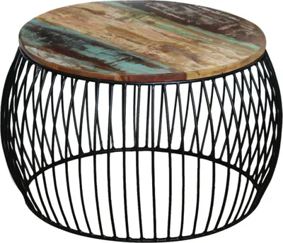 Immagine prodotto di The Living Store Tavolino rotondo in legno massello antico 68x37 cm