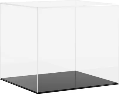 A clear acrylic display case with a black base.