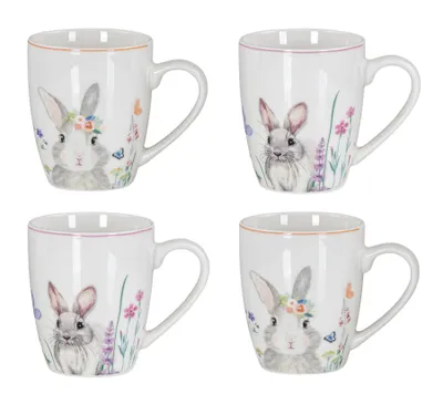 Produktbild von 4er Set Osterbecher Osterhase Kaffeetasse Ostern Porzellan 300ml Kaffeepott Tasse Design Küche Teetasse