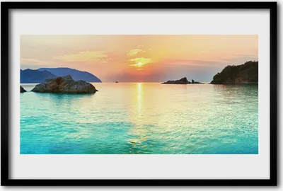 Produktbild von Bild 60x40 MDF-Rahmen Wandkunst Sun Rocks Sea Landschaft