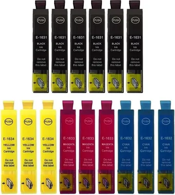 Produktbild von 15 kompatible Druckerpatronen T16XL - 6 x T1631 black und je 3 x T1632 cyan, T1633 magenta, T1634 yellow für Epson WorkForce WF- 2010, 2110, 2510, 2520, 2530, 2540, 2630, 2650, 2660, 2750, 2760