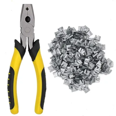 Drahtkäfig-Clip-Zange + 300 Clips, Metall, 17,5 cm