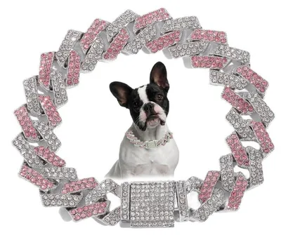 Produktbild von Hunde-Halskette Rosa Glitzernde Diamanten Kubanische Gliederkette Strass 25,4 cm