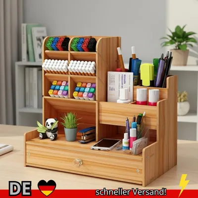 Produktbild von Schreibtisch-Organizer aus Holz DIY-Desk-Stifthalter Große Kapazität
