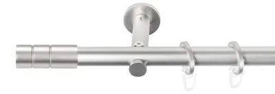 Produktbild von SN Deco Gardinenstange Zug, 25 mm, 1-läufig, Stahl, Komplett-Set mit Ringen, Auflageträger, 240 cm, chrom matt