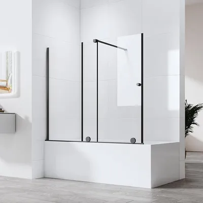 Produktbild von Duschwand für Badewanne mit Schiebetür, Duschwand Badewanne 115x140cm Badewannenaufsatz Duschtrennwand Duschabtrennung mit 6mm ESG Sicherheitsglas, Schwarz, Schiebetüren