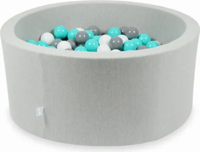 Immagine prodotto di Bacinella grigio chiaro 90x40 con 300 palline: turchese, bianco, grigio