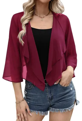 Imagen del producto de Bolero elegante de gasa para mujer, con mangas de tres cuartos