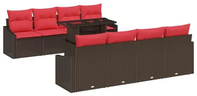 Produktbild von vidaXL Gartensofa-set 7 stk. Braun und Rot Poly-Rattan