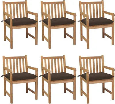 Produktbild von Gartenstühle 6 Stk. mit Taupe Kissen Massivholz Teak