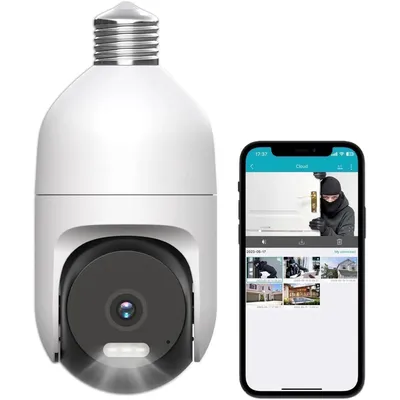 Produktbild von 2.5K/4MP Überwachungskamera Aussen Akku,glühbirnen-kamera 360°, 2.4GHz WLAN IP Kamera Outdoor Intelligente PIR-Personenerkennung Nachtsicht in Farbe
