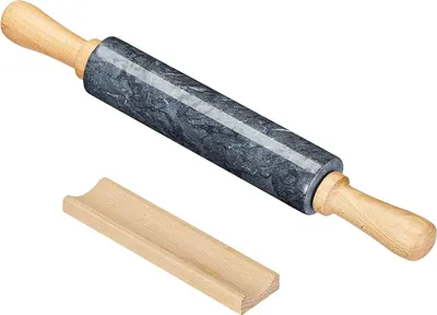 Immagine prodotto di Intirilife mattarello in marmo con vassoio nero - 46,5 cm - mattarello, rotolo da forno, mattarello ondulato, in marmo naturale, per stendere facilmente la pasta, facile da pulire