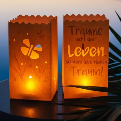 Produktbild von Lichtertüten 12er Set Lichttüten Papierlaternen Papier Leuchttüten Träume Weiß