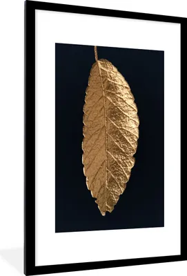 Produktbild von MuchoWow® Gerahmtes Poster Blätter - Schwarz - Gold - Luxus - Natur 60x90 cm - Poster mit Schwarzem Bilderrahmen Wandposter Rahmen Foto Bilder - Dekoration - Wandposter Wohnzimmer - Hochwertig