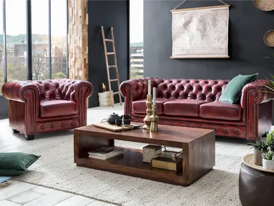 Produktbild von Chesterfield Sofa Garnitur antik rot