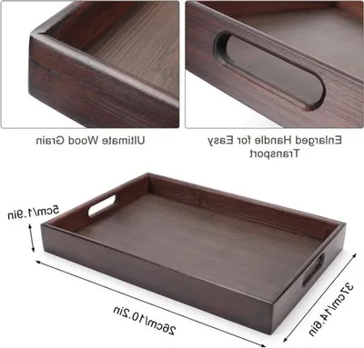 Holztablett 37 x 26 x 5 cm, rechteckig mit Griffen, perfekt für Frühstück, Tee und Servierzwecke