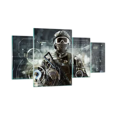Produktbild von Bilder auf glas - Soldat Gewehr - 160x90cm - Glasbilder - Wandbilder - Bilder - Kunstdruck - zum Aufhängen bereit - Wanddekoration aus Glas - Glas Bilder - Wandbild auf Glas - 4 Teile - GDL160x90-4071