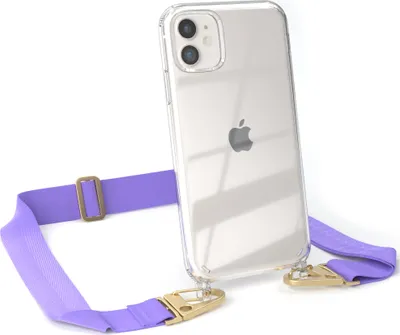 Produktbild von EAZY CASE - Hülle mit Band für Apple iPhone 11, Handyhülle mit Umhängeband, Silikonhülle transparent, Handykette in Violett
