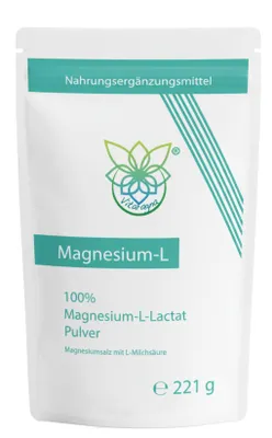 Produktbild von VITARAGNA® Magnesium L-Lactat Pulver, Magnesiumsalz mit L-Milchsäure, 221 g vollständig umgesetztes Magnesium als leicht lösliches Magnesiumlactat