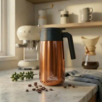Image de Thermos Any Morning en acier inoxydable, carafe thermique sous vide SI232250, carafe à café isotherme étanche, distributeur de boissons chaudes et froides à double paroi, 12 heures de rétention de la chaleur, 40 oz, cuivre