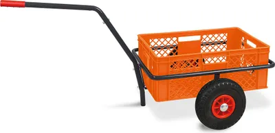 Produktbild von Robuster Handwagen in anthrazit, belastbar bis zu 200 kg, mit 24 cm hohem Korb in orange