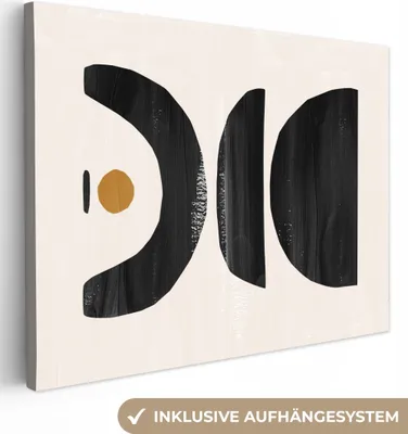 Produktbild von MuchoWow® - Leinwandbilder - Abstrakt - Halbkreis - Kunst - Schwarz und weiß, Wandbild, Wanddeko Bilder Wohnzimmer, 120x90 cm