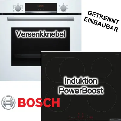 Produktbild von BOSCH Herdset weiß 3D-Heißluft Schnellaufheizung + Induktionskochfeld PowerBoost PerfectFry TouchControl rahmenlos