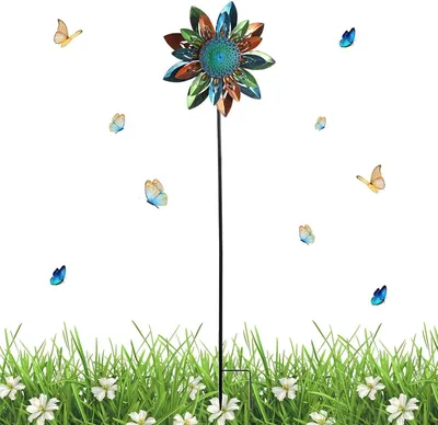 Produktbild von Windspiele mit Erdspieß als dekorativer Gartenschmuck für Außenbereiche, Hof, Terrasse, Einfahrt, Landschaft, Rasen, Balkon und Blumentopf