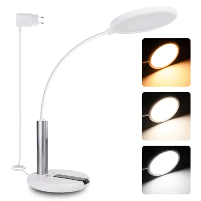 Produktbild von Aigostar Schreibtischlampe, LED-Schreibtischlampe mit Kabel, zwei Lichtquellen, Helligkeits- und Farbtemperatureinstellung, Memory-Funktion, weiß