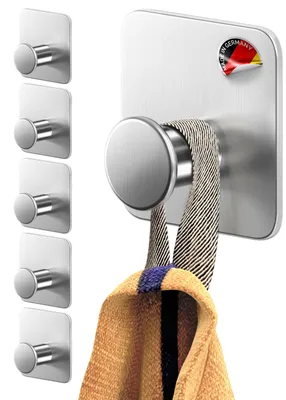 Image de Crochets autocollants sans perçage, MZ Design – crochets autocollants en acier inoxydable avec pastilles adhésives – lot de 6