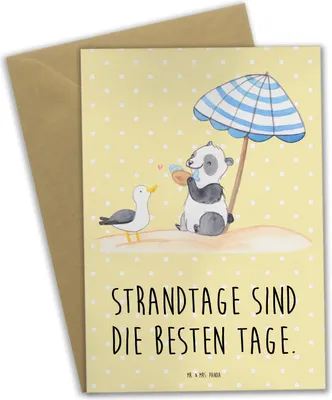 Produktbild von Mr. & Mrs. Panda Grußkarte Sommer Strandtage - Gelb Pastell - Geschenk, Sommerferien, Kamin, osterkarte, weihnachtskarten, einladungskarten, Küstenurlaub, Strandurlaub