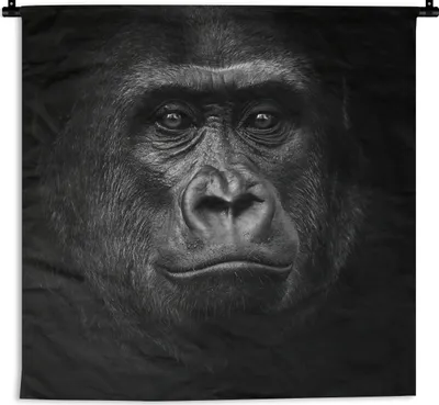 Produktbild von MuchoWow® Wandteppich Wandbehang Gorilla - Schwarz - Weiß - Tiere - Porträt 120x120 cm Tapisserie Dekoration Wandtuch - Modern - Baumwollgewebe