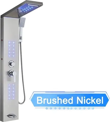 Obrázek produktu pro Sprchový panel LED, více funkcí vody, digitální ukazatel teploty, kartáčovaný nikl 6002