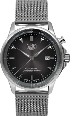 Produktbild von UMF Ruhla Autokinetic Herrenuhr 1062M-2 schwarzes Ziffernblatt Milanaiseband