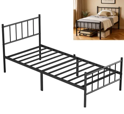 Obrázek produktu pro XINZI Kovová postel 90 x 200 cm, rošt, postel pro mládež s čelem a nožním dílem, vysoká nosnost, snadná montáž, úložný prostor, černá