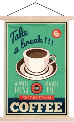 Produktbild von MuchoWow® Textilposter Kaffee - Jahrgang - Zitat 60x90 cm mit holzfarbenen Rahmen - Textil