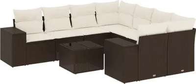 Produktbild von vidaXL 9-tlg. Garten-Sofagarnitur mit Kissen Braun Poly Rattan