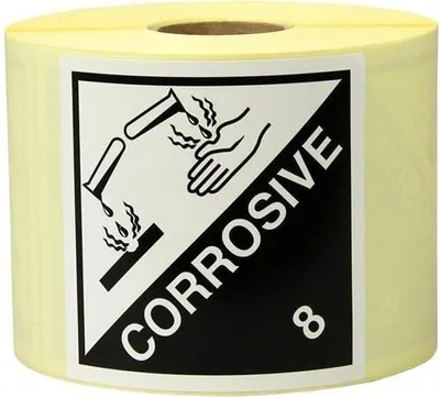 Obrázok produktu pre Rozmery štítkov 100x100 mm papier biely/čierny potlač Korózny TRANSPAK