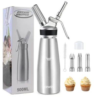 Sahnespender 500 ml, Aluminium, auslaufsicher, 3 Tüllen