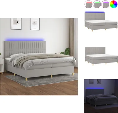 Produktbild von vidaXL Boxspringbett mit Matratze & LED Hellgrau 200x200 cm Stoff -  Betten & Bettgestelle