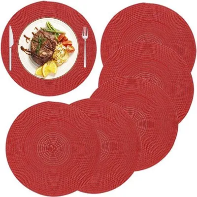 Immagine prodotto di Set da 6 tovagliette rotonde in cotone Unyqoos®: morbide tovagliette per proteggere il tavolo e per una decorazione elegante, resistenti al calore e facili da pulire