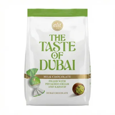Obrázok produktu pre DUBAJSKÉ ČOKOLÁDOVÉ GULIČKY  IElit The Taste Of Dubai I Mliečna čokoláda s pistáciovou nátierkou a kadayifom I 96 g vrecko